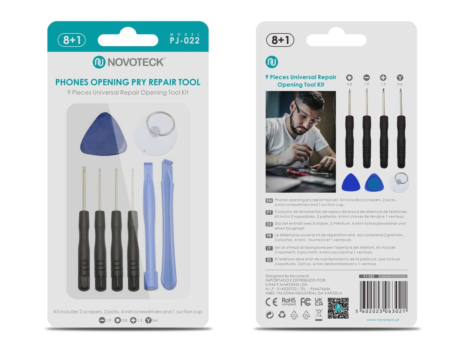 Kit Profissional de Ferramentas para Reparação de Eletrônicos NOVOTECK PJ-022 - 9 Peças para Manutenção de Dispositivos