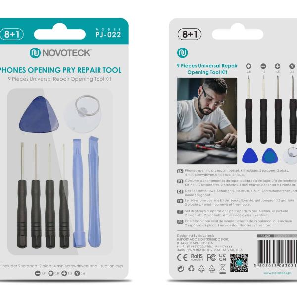 Kit Profissional de Ferramentas para Reparação de Eletrônicos NOVOTECK PJ-022 - 9 Peças para Manutenção de Dispositivos