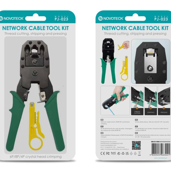 Kit Completo de Ferramentas de Crimpagem de Cabo de Rede NOVOTECK PJ - 023 - Precisão Profissional para Instalação e Manutenção