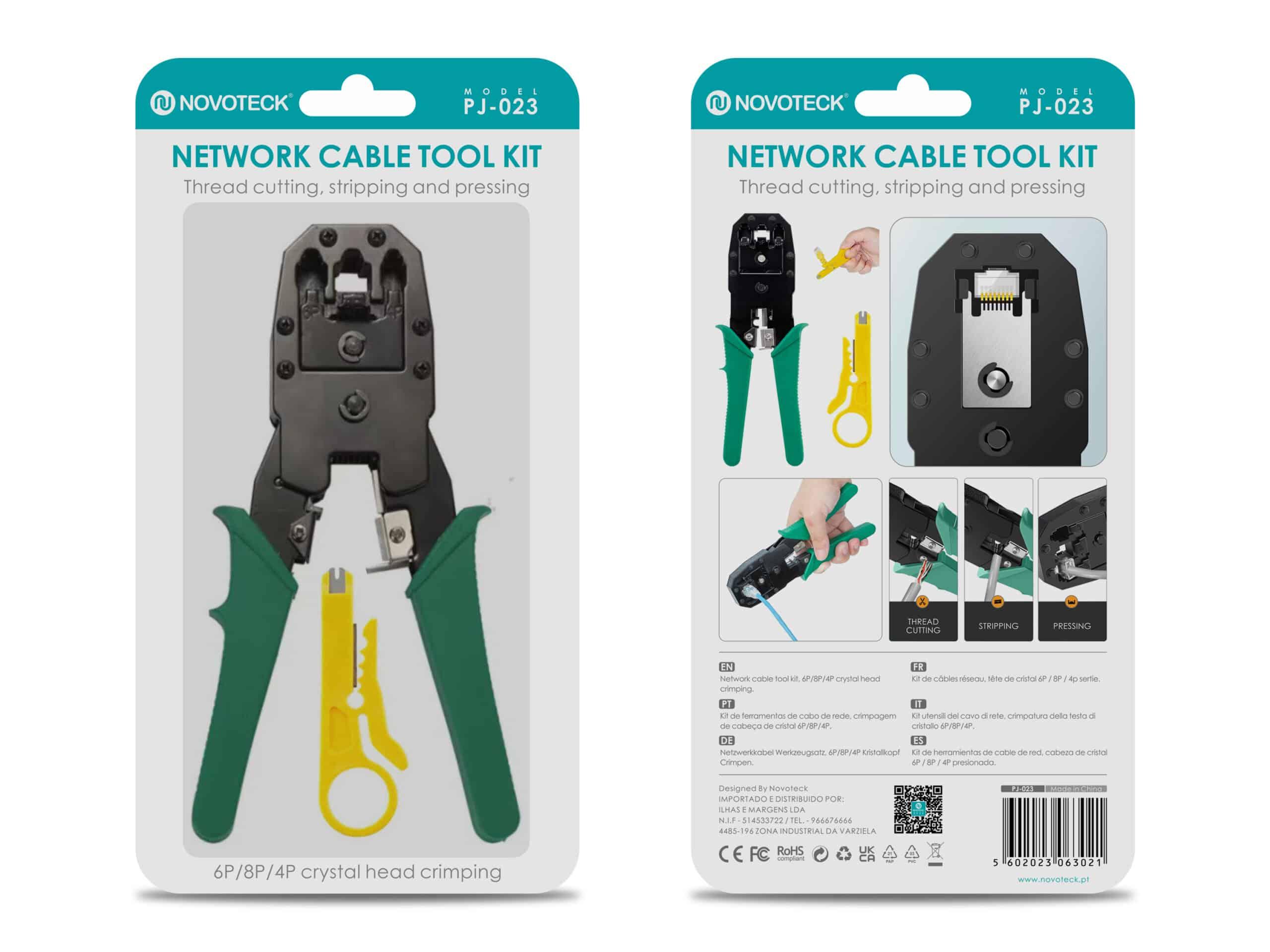 Kit Completo de Ferramentas de Crimpagem de Cabo de Rede NOVOTECK PJ - 023 - Precisão Profissional para Instalação e Manutenção