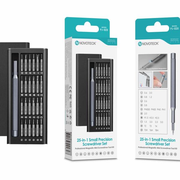Conjunto de Chaves de Precisão 25 em 1 NOVOTECK PJ - 025 – Kit Magnético Profissional com Ponteiras Intercambiáveis