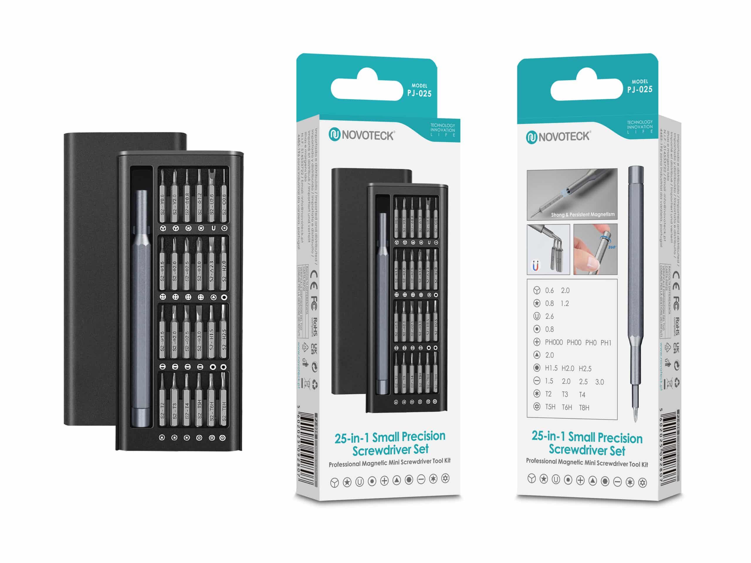 Conjunto de Chaves de Precisão 25 em 1 NOVOTECK PJ - 025 – Kit Magnético Profissional com Ponteiras Intercambiáveis