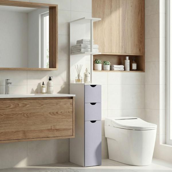 Armário Alto para Casa de Banho com 2 Prateleiras 1 Porta e 2 Gavetas 15x33x136 cm Branco