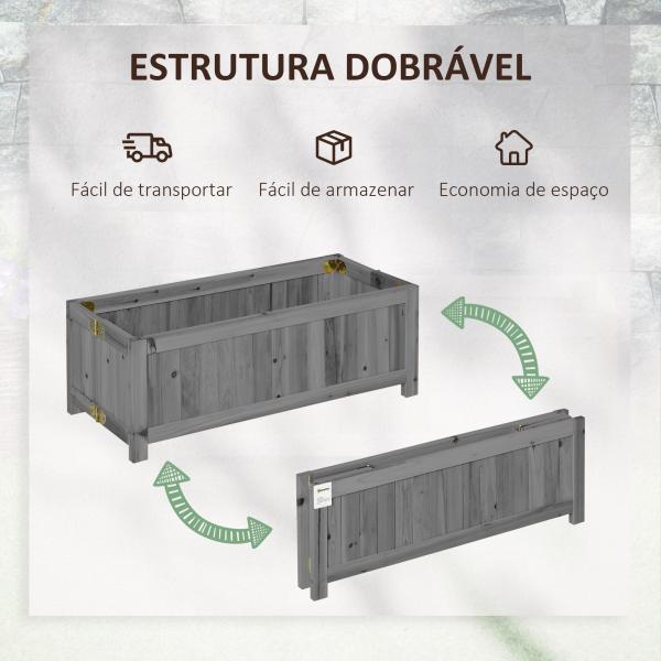 Floreira de Madeira Dobrável Floreira Elevada para Cultivo de Vegetais e Flores no Pátio Varanda Terraço 70x30x25 cm Cinzento