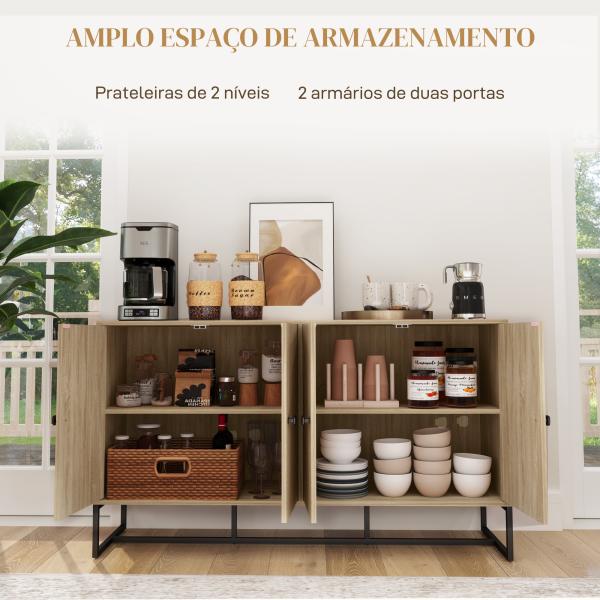Aparador de Sala com 4 Portas com Design Chevron Prateleiras Ajustáveis Pés de Aço 140,5x40x81,5 cm Carvalho