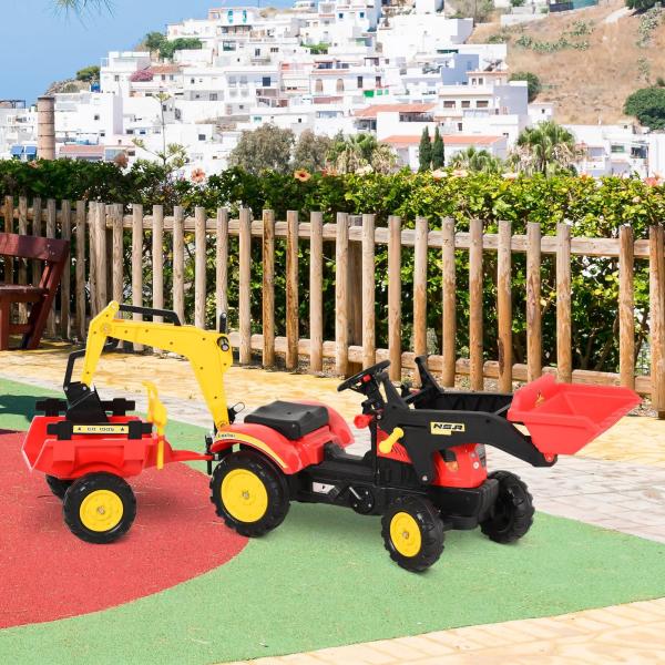 Trator de pedais para crianças acima de 3 anos com reboque e pá frontal 179x42x59 cm Vermelho