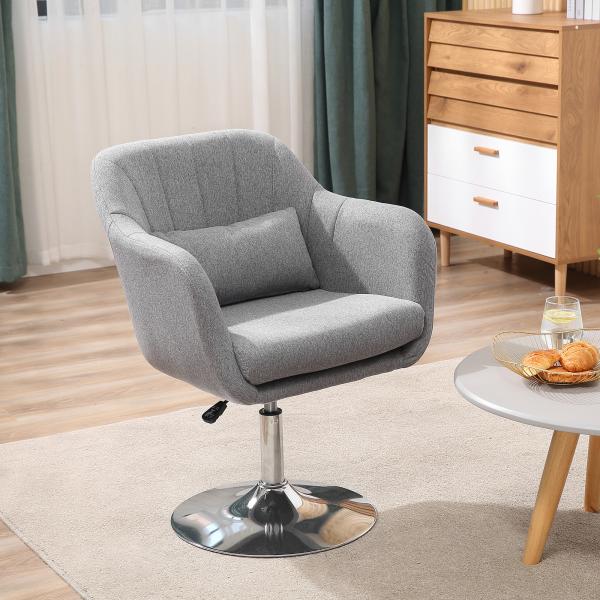 Cadeira de Escritório Operativa Giratória 360°com Altura Ajustável Apoio para os Braços e Almofada 60x60x79 - 91 cm Cinza