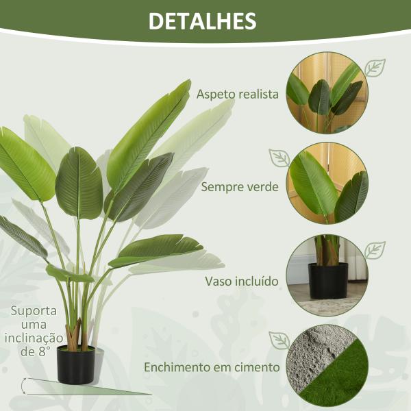 Planta Artificial Decorativa 109 cm Bananeira Artificial com Vaso e Folhas para Interior Casa Sala de Estar Escritório Verde
