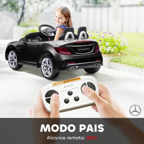Carro Elétrico Mercedes SLC 300 12V com Controlo Remoto Faróis LED Música TF USB e Abertura da Porta 3 - 5km/h 107x62,5x44 cm Preto