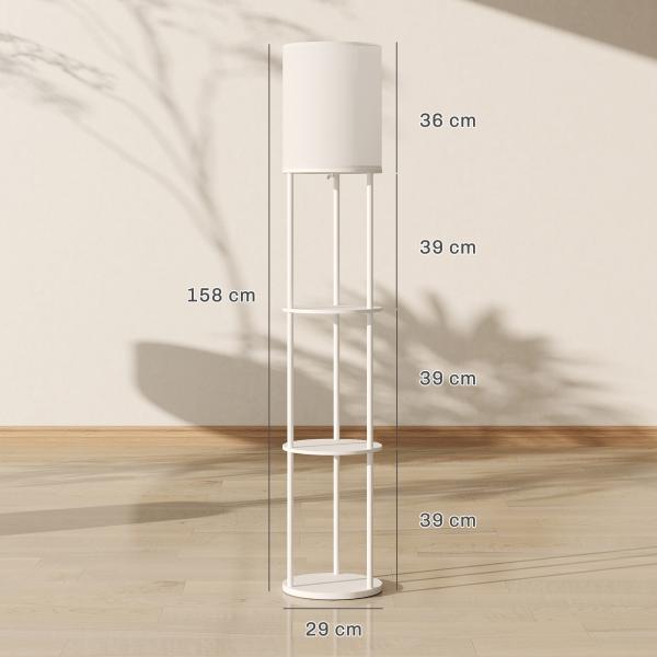 Candeeiro de Pé com Prateleiras 3 Temperaturas de Cor Controlo Remoto e Casquilho E27 Ø29x158 cm Branco