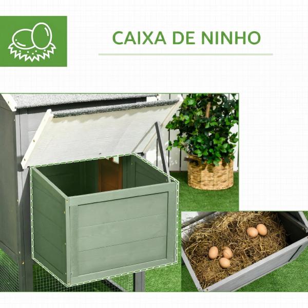 Galinheiro Grande de Madeira 300x66x116 cm com Ninho, Corredor Bandeja Removível Telhado Asfáltico Rampa 297,5x68x118 cm Branco e Cinza