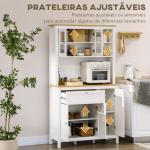 Armário de Arrumação Alto com 5 Portas Prateleiras Ajustáveis para Micro - Ondas 100x40x180 cm Branco e Madeira