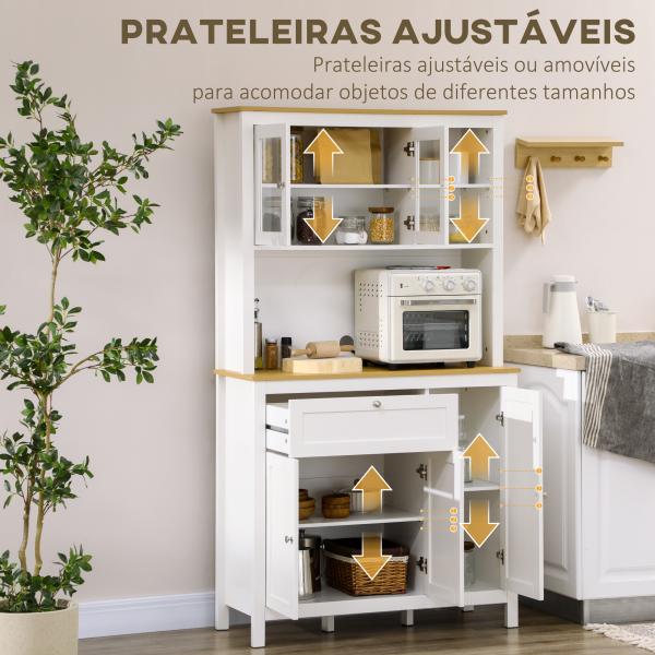 Armário de Arrumação Alto com 5 Portas Prateleiras Ajustáveis para Micro - Ondas 100x40x180 cm Branco e Madeira