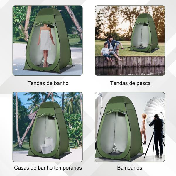 Tenda de Duche Tenda de Privacidade Portátil com 1 Gancho Bolso Bolsa de Transporte e UV20+ 126x124x189 cm Verde
