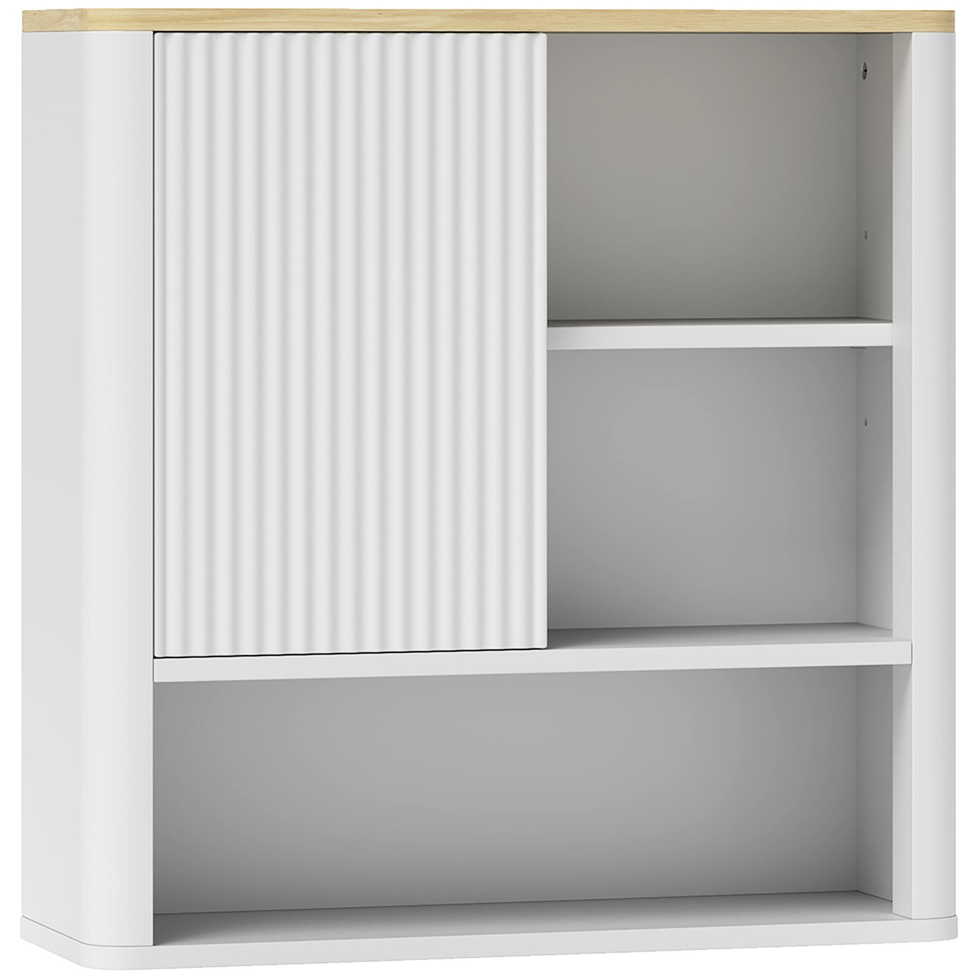 Armário de Parede para Casa de Banho com Porta Deslizante 5 Compartimentos e Prateleiras Ajustáveis 60x20x62 cm Branco