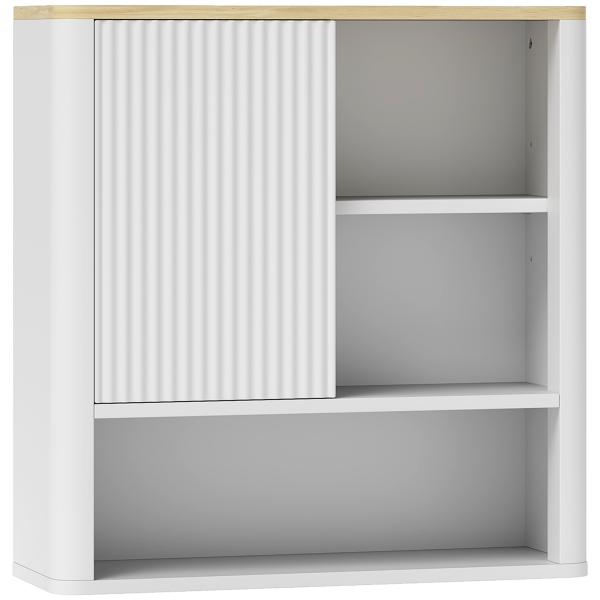 Armário de Parede para Casa de Banho com Porta Deslizante 5 Compartimentos e Prateleiras Ajustáveis 60x20x62 cm Branco