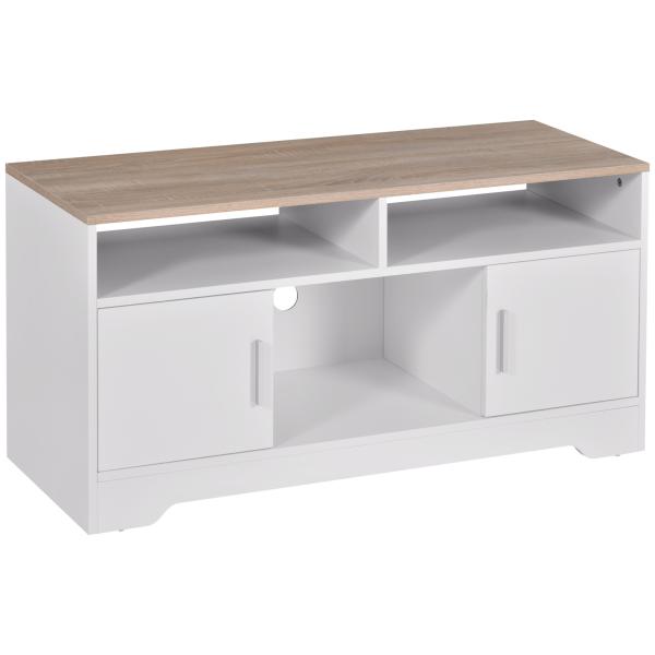 Móvel de TV para Sala de Estar com Espaço de Arrumação Prateleiras Abertas Orifício Passa Cabos 105x40x52 cm Branco e Madeira