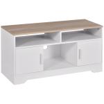 Móvel de TV para Sala de Estar com Espaço de Arrumação Prateleiras Abertas Orifício Passa Cabos 105x40x52 cm Branco e Madeira