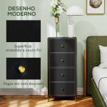 Cómoda para Dormitório Cómoda de Tecido com 4 Gavetas Dobráveis com Frentes de Couro PU 46x30x98 cm Preto