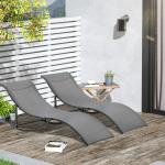 Conjunto 2 Espreguiçadeiras Ergonômicas Dobráveis em Forma de S com Estrutura de Alumínio Textilene para Piscina Pátio Jardim e Varanda 165x61x63cm Cinza