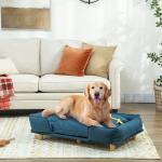 Sofá para Cães Grandes Cama Elevada para Cães com Pés de Madeira e Almofada Lavável 96x66x24 cm Azul Escuro