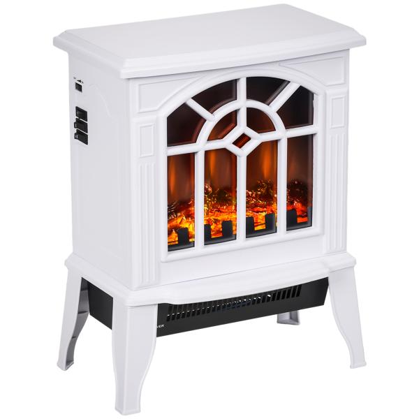 Lareira Elétrica Portátil 1000/2000W com Simulação de Chama Termostato e Proteção de Superaquecimento 36,5x24x46 cm Branco