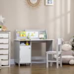 Conjunto de Mesa e Cadeira Infantil de Madeira com Quadro Branco Mesa de Estudo para Crianças acima de 5 Anos 90x45x85cm Cinza