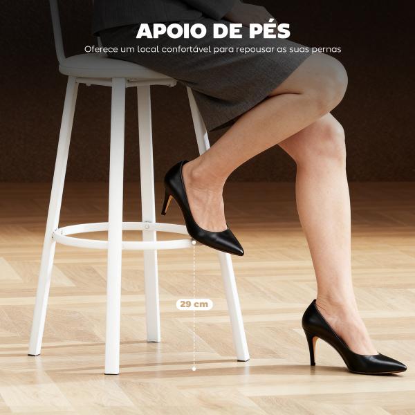 Conjunto de 2 Bancos de Bar Bancos Altos de Cozinha com Encosto e Apoio para Pés Estofados em PU Assento 41,5x36,5x99,5 cm Madeira e Branco
