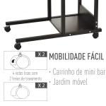 Mesa Lateral para Sofá Mesa lateral em Forma de C com 4 rodas Giratórias Freios Altura Ajustável 3 níveis Estrutura Metálica 80x40x72 - 82cm Preto