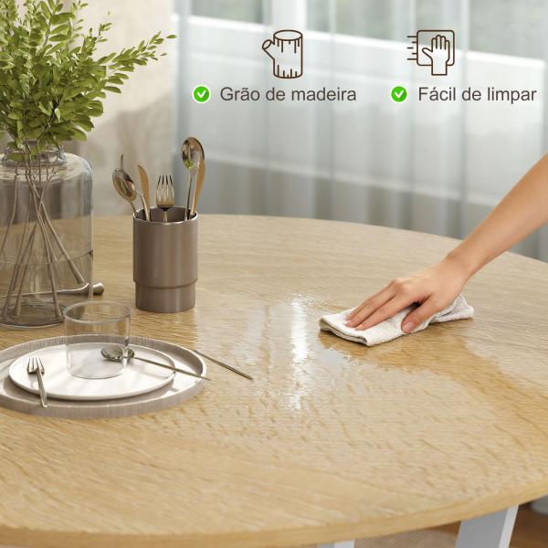 Mesa de Refeição Redonda Mesa de Jantar Estilo Industrial com Bancada de Madeira e Estrutura de Aço Ø90x76 cm Madeira e Branco