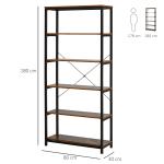 Estante estilo industrial com 6 prateleiras abertas para sala de estar Escritório 80x30x180 cm Castanho Rústico