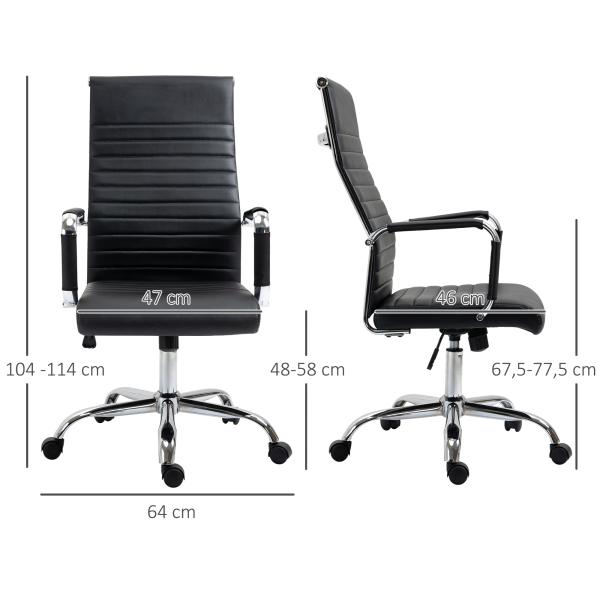 Cadeira de Escritório Ergonômica Giratoria 360° Inclinável com Altura Ajustável Rodas Apoio de Braços 54x62x104 - 114 cm Preto