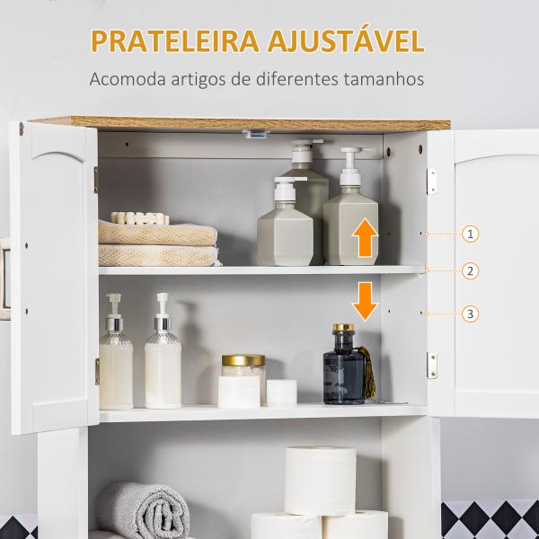Armário sobre Sanita Armário Alto para Lavanderia com Armário e Prateleira de Armazenamento 64x22x165cm Branco