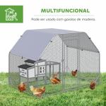 Galinheiro para Exterior Grande de Aço Galvanizado 280x190x195 cm Gaiola para Galinhas com Cobertura de Tecido Oxford Prata