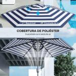 Chapéu de Sol Exterior Ø230 cm com Ângulo Ajustável e Manivela Impermeável Azul e Branco