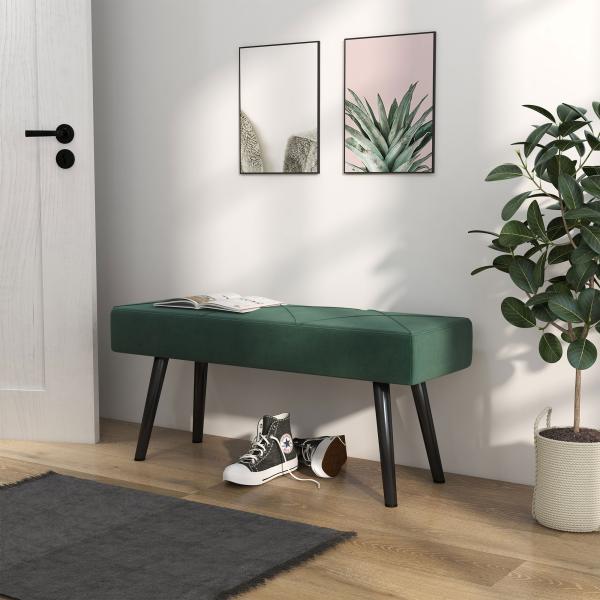 Banco de Pé de Cama Multifuncional e Moderno Banco de Dormitório com Pés de Aço e Assento Acolchoado 100x36x45 cm Verde