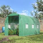 Estufa Tipo Túnel 400x200x200cm Estufa de Túnel com Portas Enroláveis e 6 Janelas Cobertura de PE 140 g/m² Estrutura de Metal para Cultivo de Plantas Verduras Verde