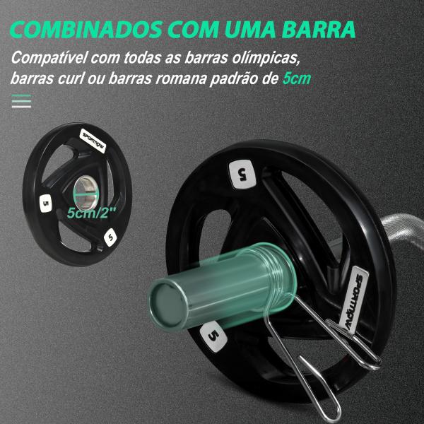 Conjunto de 2 Discos de Pesos Olimpicos 5kg Ferro Fundido Placas de Peso com Orifício de 5cm Ø24x3,5 cm Preto