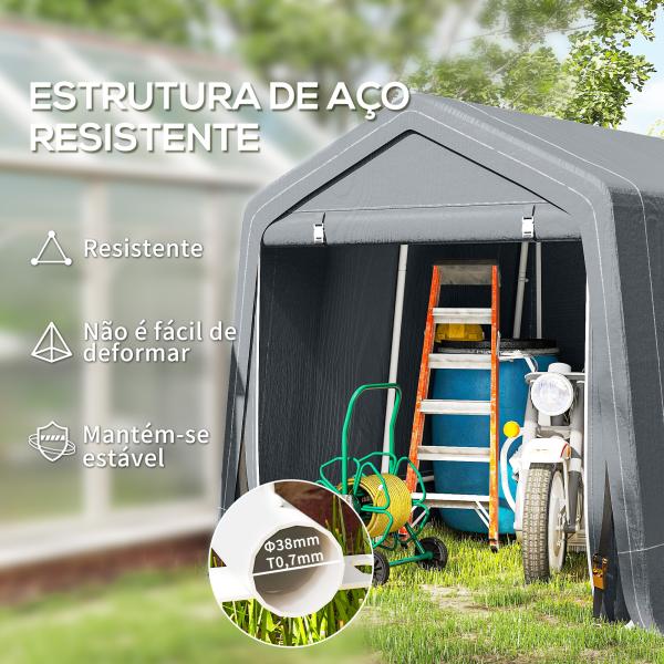 Tenda de Jardim para Bicicletas com Estrutura Metálica, 2 Portas com Fecho, Impermeável, Anti - UV, 2,4x2x2 m, Cinzento Escuro