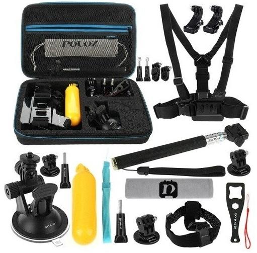 Bolsa com 20x Acessórios Ultimate Combo p/ Camaras Acção Desportivas - PULUZ