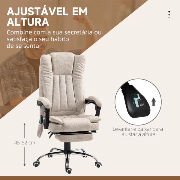 Cadeira de Massagem com 6 Pontos de Massagem Ajustáveis ​​com Função de Aquecimento Apoio para os Pés Retrátil Creme
