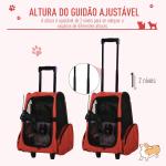 Transportadora 2 em 1 para Animais de Estimação Mochila ou Carrinho de Viagem para Cães e Gatos com 2 Rodas Alça Retrátil de Alumínio e Bolso de Armazenamento 42x25x55cm Vermelho