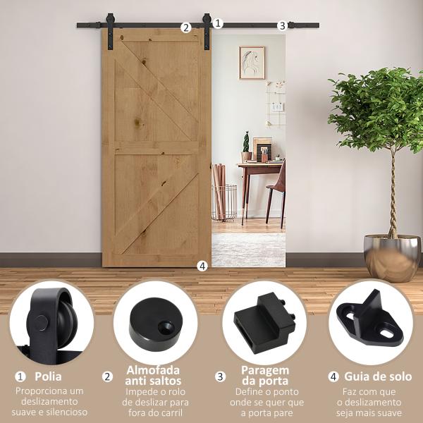 Kit de acessórios para porta de correr deslizante Conjunto de peças de metal Trilhos de rolo de aço carbono