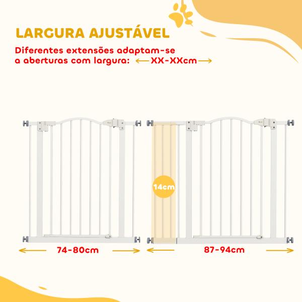 Barreira de Segurança para Cães com Largura Ajustável 74 - 94 cm e Extensão para Escadas e Portas Branco