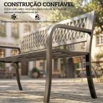 Banco de Jardim Exterior de 2 Lugares com Assento Ripado, Apoios de Braço e Estrutura de Aço 119x50x75 cm Preto