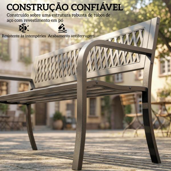 Banco de Jardim Exterior de 2 Lugares com Assento Ripado, Apoios de Braço e Estrutura de Aço 119x50x75 cm Preto