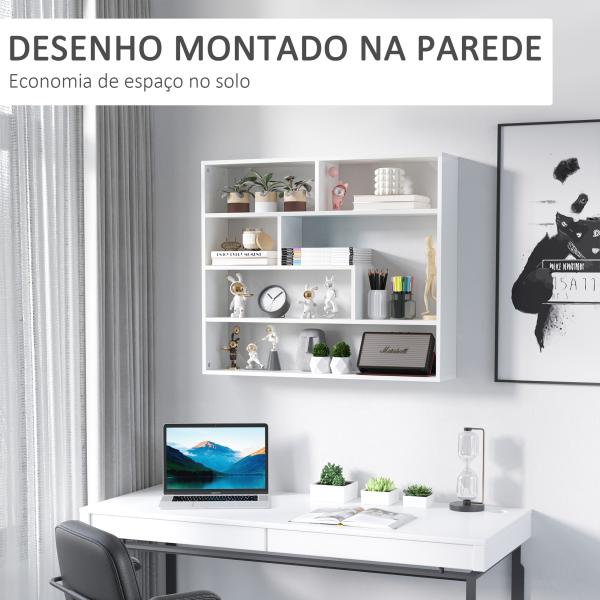 Estante de Parede de 4 Níveis com 7 Compartimentos Abertos para Sala de Estar Escritório Estilo Moderno 94x19,5x80cm Branco