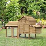 Galinheiro de Madeira de Abeto para Exterior Gaiola para 2 - 3 Galinhas com Cercado de Arame Teto Abatível Caixa Ninho Bandeja Removível e Rampa 150,5x54x87 cm Natural