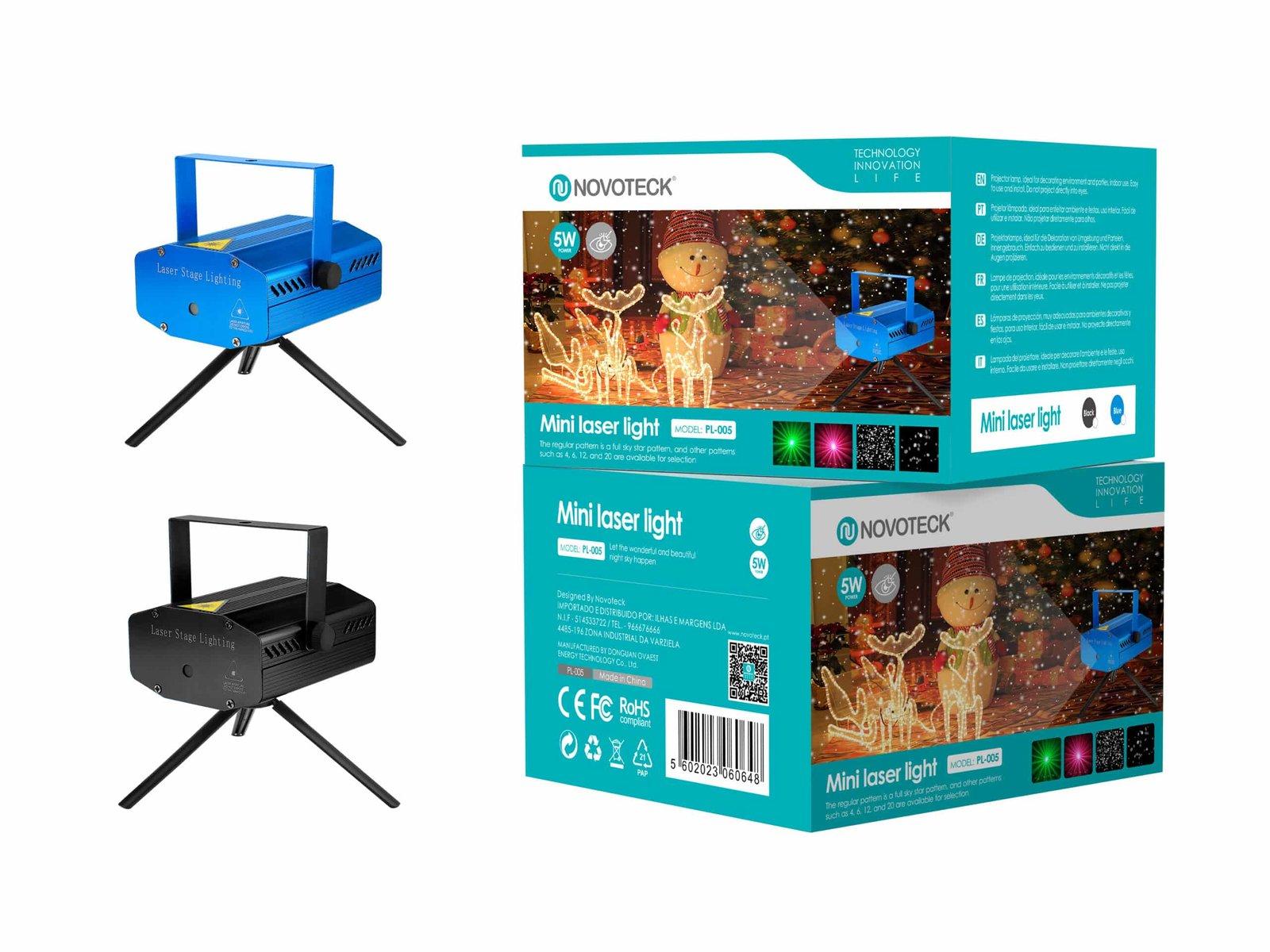 Mini Luz Laser Novoteck PL-005 para Decoração Festiva e Iluminação de Palco