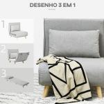 Poltrona 2 em 1 Sofá Cama Individual Dobrável com Encosto Ajustável e Almofada Carga 150 kg 72x78x79 cm Cinza
